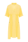 Panicale Yellow viscose and silk dress for women - drawstring at the waist. V-neck. 65% viscose, 35% silk. Country of manufacture: Italy. Care: specialized cleaning - photo 1