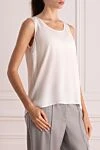 Panicale Women's white acrylic and silk top - 65% acrylic, 35% silk. Country of manufacture: Italy. Care: specialized cleaning - photo 3