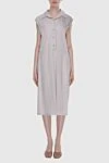 Beige cotton and linen dress for women Panicale - buttons. embroidery on the shoulders. 69% cotton, 29% linen, 2% elastane. Country of manufacture: Italy. Care: specialized cleaning - photo 2