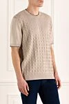 Stefano Ricci Шовково-бавовняний джемпер бежевого кольору з фактурним візерунком - Контрастний візерунок. Короткий рукав. 60% шовк, 40% бавовна. Країна виробник: Італія. Догляд: спеціалізоване чищення - фото 3