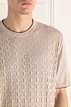Stefano Ricci Шовково-бавовняний джемпер бежевого кольору з фактурним візерунком - Контрастний візерунок. Короткий рукав. 60% шовк, 40% бавовна. Країна виробник: Італія. Догляд: спеціалізоване чищення - фото 5
