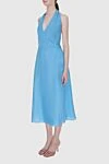 Loro Piana Blue linen dress for women - sleeveless, open back. 100% linen. Country of manufacture: Italy. Care: specialized cleaning - photo 3