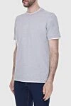 Brunello Cucinelli Gray cotton T-shirt for men - melange, piping on the collar and sleeves. 100% cotton. Country of manufacture: Italy. Care: specialized cleaning - photo 3
