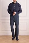 Брюки из льна и хлопка синий мужские Brunello Cucinelli - 54% лен, 46% хлопок. пуговица, молния. два боковых кармана, два задних. Страна производитель: Италия. Уход: специализированная чистка - фото 2