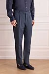 Brunello Cucinelli Брюки из льна и хлопка синий мужские - 54% лен, 46% хлопок. пуговица, молния. два боковых кармана, два задних. Страна производитель: Италия. Уход: специализированная чистка - фото 3