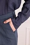 Brunello Cucinelli Брюки из льна и хлопка синий мужские - 54% лен, 46% хлопок. пуговица, молния. два боковых кармана, два задних. Страна производитель: Италия. Уход: специализированная чистка - фото 5