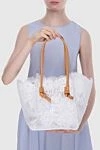 Women's white tote bag with lace and logo Ermanno Scervino - logo, lace. 74% polyamide, 13% viscose, 12% cotton. Country of manufacture: Italy. Care: specialized cleaning - photo 2