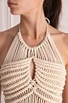 Giuseppe Di Morabito Beige cotton dress for women - knitted cut, tassels, macrame. 97% cotton, 3% elastane. Country of manufacture: Italy. Care: specialized cleaning - photo 5