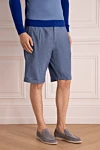 Scissor Scriptor Blue cotton and linen shorts for men - 81% cotton, 17% linen, 2% polyurethane. Closure: zipper, button, drawstring. Three side pockets, two back pockets. Country of manufacture: Italy. Care: specialized cleaning - photo 3