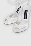 Dolce & Gabbana Women's white leather sandals with English embroidery - English embroidery, open toe, insole with logo. genuine leather. buckle. Country of manufacture: Italy. Care: specialized cleaning - photo 5