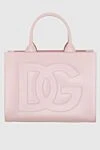 Dolce & Gabbana Women's leather pink large tote bag with logo - logo embossing. classic. genuine leather. Country of manufacture: Italy. Care: specialized cleaning - photo 1