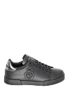 Dolce & Gabbana Black leather sneakers for men - logo, coat of arms. 100% genuine leather. lacing. Country of manufacture: Italy. Care: specialized cleaning - photo 1