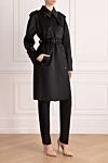 Khaite Black raincoat for women - 59% wool, 27% acetate, 14% viscose. buttons, belt. two side pockets. Country of manufacture: Italy. Care: specialized cleaning - photo 3