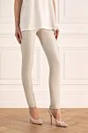 Max&Moi Women's leather pants in white, tight-fitting - 97% leather, 3% elastane. elastic belt. Country of manufacture: Italy. Care: specialized cleaning - photo 3