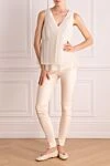 Women's leather pants in beige, tight-fitting Max&Moi - 97% leather, 3% elastane. elastic belt. Country of manufacture: Italy. Care: specialized cleaning - photo 2