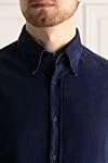 Brunello Cucinelli Рубашка из хлопка синяя мужская - 100% хлопок. пуговицы. Страна производитель: Италия. Уход: специализированная чистка - фото 5