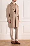 Brunello Cucinelli Пальто з флісу, альпаки та акрилу бежеве чоловіче - 43% фліс, 37% альпаку, 20% акрил. Гудзики. Три бічні кишені, дві внутрішні кишені. 100% шовк. Країна виробник: Італія. Догляд: спеціалізоване чищення - фото 3