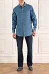 Loro Piana Men's blue cotton shirt with breast pocket - chest pocket. 100% cotton. Closure: buttons. Country of manufacture: Italy. Care: specialized cleaning - photo 3