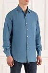 Men's blue cotton shirt with breast pocket Loro Piana - chest pocket. 100% cotton. Closure: buttons. Country of manufacture: Italy. Care: specialized cleaning - photo 4