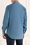 Loro Piana Men's blue cotton shirt with breast pocket - chest pocket. 100% cotton. Closure: buttons. Country of manufacture: Italy. Care: specialized cleaning - photo 5