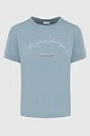 Brunello Cucinelli Blue cotton T-shirt for women - inscription print. 100% cotton. Country of manufacture: Italy. Care: specialized cleaning - photo 1