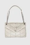 Saint Laurent Women's white quilted leather bag with a logo - textured surface, metal logo. genuine leather. zipper. Country of manufacture: Italy. Care: specialized cleaning - photo 1