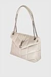 Saint Laurent Women's white quilted leather bag with a logo - textured surface, metal logo. genuine leather. zipper. Country of manufacture: Italy. Care: specialized cleaning - photo 3