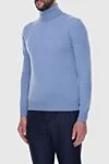 Cesare di Napoli Blue wool and cashmere men's golf shirt - High neck. 90% wool, 10% cashmere. Country of manufacture: Italy. Care: specialized cleaning - photo 3