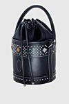 Saint Laurent Women's black leather barrel bag with crystals - leather patch with logo, metal rivets. genuine leather. drawstring. Country of manufacture: Italy. Care: specialized cleaning - photo 3