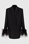 Magda Butrym Black silk jacket for women - buttons. feathers on the cuffs. 100% silk. Country of manufacture: Italy. Care: specialized cleaning - photo 1