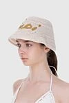 Panama hat for women white with cotton and yellow logo. Fendi - Logo, massive weaving. 100% cotton. Country of manufacture: Italy. Care: specialized cleaning - photo 2