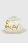 Fendi Panama hat for women white with cotton and yellow logo. - Logo, massive weaving. 100% cotton. Country of manufacture: Italy. Care: specialized cleaning - photo 3