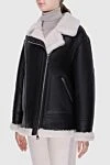 Blancha Women's black leather sheepskin coat with fur in the style of a kerchief - 100% natural leather, 100% natural fur. Zipper with double runner. 2. Country of manufacture: Italy. Care: specialized cleaning - photo 3