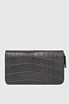 Cesare di Napoli Men's alligator leather clutch bag in gray - Textured leather. 100% alligator skin. Closure: Zipper. 4 compartment. Country of manufacture: Italy. Care: specialized cleaning - photo 1