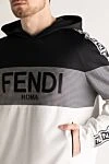 Fendi Sports suit for men made of cotton and polyester white - Brand inscription, stripes, combination of three colors. Hood. 55% polyester, 45% cotton. Closure: Drawstring, zipper. Four side pockets. Country of manufacture: Italy. Care: specialized cleaning - photo 5