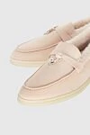 Loro Piana Pink suede and fur loafers for women - contrasting sole, fur, metal elements. suede, fur. Heel height: 2 cm. Country of manufacture: Italy. Care: specialized cleaning - photo 5