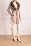 Fabio Gavazzi Beige sable and cashmere coat for women - fur collar. cashmere, sable. belt. two side pockets. Country of manufacture: Italy. Care: specialized cleaning - photo 3