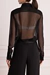 Блуза з шовку чорна жіноча Saint Laurent - контрастна вставка. шовк. гудзики. Країна виробник: Італія. Догляд: спеціалізоване чищення - фото 4