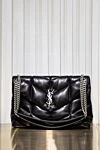 Women's black quilted leather bag Saint Laurent - textured leather, metal logo. genuine leather. Fastener: magnetic button. Country of manufacture: Italy. Care: specialized cleaning - photo 6