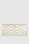 Saint Laurent Women's white quilted leather bag with logo - textured leather, metal logo. genuine leather. Fastener: magnetic button. Country of manufacture: Italy. Care: specialized cleaning - photo 1