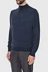 Gran Sasso Men's high-collared woolen jumper blue - High collar stand. 100% wool. Country of manufacture: Italy. Care: specialized cleaning - photo 3