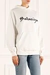 Balenciaga Hoodie made of cotton white for women - logo. hood, front pocket. 100% cotton. Country of manufacture: Italy. Care: specialized cleaning - photo 3