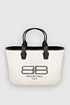 Balenciaga Women's large white tote bag with black handles - logo. cotton, leather. Country of manufacture: Italy. Care: specialized cleaning - photo 1