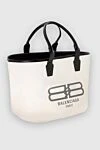 Balenciaga Women's large white tote bag with black handles - logo. cotton, leather. Country of manufacture: Italy. Care: specialized cleaning - photo 3