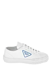 Prada Women's leather sneakers with blue logo in white - logo. leather. lacing. Country of manufacture: Italy. Care: specialized cleaning - photo 1