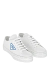 Prada Women's leather sneakers with blue logo in white - logo. leather. lacing. Country of manufacture: Italy. Care: specialized cleaning - photo 3