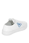 Women's leather sneakers with blue logo in white Prada - logo. leather. lacing. Country of manufacture: Italy. Care: specialized cleaning - photo 4