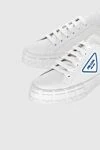 Prada Women's leather sneakers with blue logo in white - logo. leather. lacing. Country of manufacture: Italy. Care: specialized cleaning - photo 5