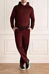 Men's sports suit made of cotton and elastane in burgundy. Stefano Ricci - Contrast trim. 95% cotton, 5% elastane. Closure: Drawstring, zipper. Four side pockets. Country of manufacture: Italy. Care: specialized cleaning - photo 2