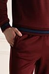 Men's sports suit made of cotton and elastane in burgundy. Stefano Ricci - Contrast trim. 95% cotton, 5% elastane. Closure: Drawstring, zipper. Four side pockets. Country of manufacture: Italy. Care: specialized cleaning - photo 6